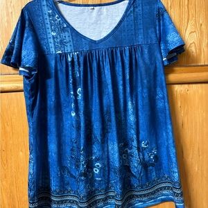 Blue Handkerchief Print Floral Women's Top